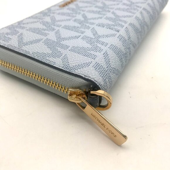 Michael Kors Jet Set Signature Baby Blue Coated Canvas Continental Wallet - Picture 7 of 10